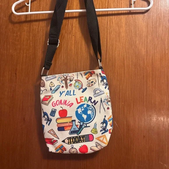 White 'Y'All Gonna Learn' Educational Print Crossbody Bag - Picture 6 of 15